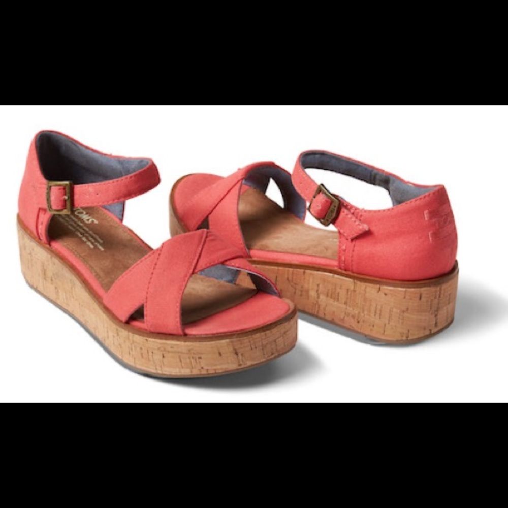 Toms Coral Pink Canvas “Harper” Platform Wedge Sandal Size 6